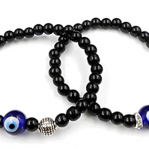 JAZ? Combo Handmade Buddha Bead Black Beads & Rhinestone Spacer Bracelet Evil Eye Bracelet-Black Bead Bracelet-Root Chakra Enhancer/Activator & Good Luck Protection Bracelet for Women & Girls