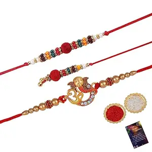 Rakhi Combo Of 3 Rakhi For Bhabhi Bhaiya/Brother/Bhai With Roli Chawal And 1 Greeting Card -1373