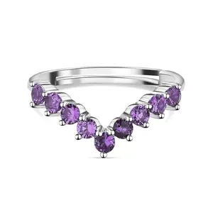 Ornate Jewels 925 Silver Amethyst Cubic Zirconia Adjustable Chevron Ring for Women and Girls | With Certificate of Authenticity & 925 Stamp | Life-time Warranty*