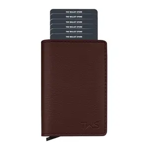 The Wallet Store Vivid Vault RFID Protected Wallet | Pop-up Card Holder | Scan Proof Wallets for Men | Aluminium Case | Up to 6 Cards | Credit & Debit Card Holder (Brown-F)