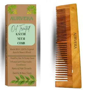 Aurvera Oil Treated Kacchi Neem Wood Comb for Hair Growth, Natural Hair Care, Wide Tooth