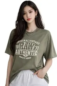 London Hills Women’s Loose Fit Graphic Printed T-Shirt | Soft Cotton Blend Fabric | Round Neck Half Sleeve Casual Top, Travel & College