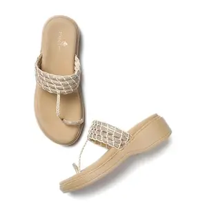 Marc Loire Women's Bow Embellished Slip-On Platform Heel Fashion Sandal for All Occasion (Gold, 7)