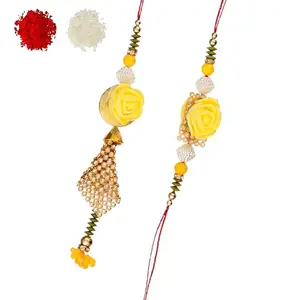 iinfinize Rakhi Gift Combo Set for Brother and Bhabhi Rakshabandhan Lumba Kundan Rakhis for Bhaiya Bhabhi Rakhi Gift for Brother Bro Bhaiya Bhai Roli Chawal (Design-7)