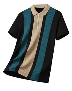 Enitor Mens Half Sleeves Polo Neck T-Shirt, Summer Wear T-Shirt for Men, Casual Half Zipper T-Shirts for Boys, Everyday Tshirts for Boy, Stylish Streetwear Tshirts