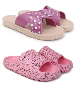 Pampy Angel Combo Pack of 2 Slipper/Flip Flops/Slides/Clogs/Sandals for Women,(Jute-Purple,YW-Love-Pink),37 (Euro)