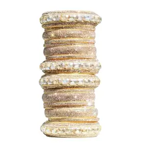 Suprimo Fashion Bangles White Golden Colour Luxurious Royal Bridal Material Rainbow Jaipuri Bangles Set Bridal Chuda Bangles for women (Pack of 2 Dulhan Chura) (Golden, 2.8)