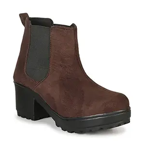Saheb Casual Heel Boots for Women and Girls (36, Brown, 825)