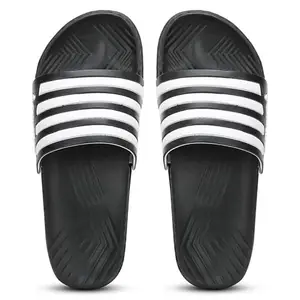 Aqualite Sliders for Men|| Comfort Trendy Stylish Fashionable Slippers For Men||Flip Flops for Men||Slides for Men, (Black, White) (Black/White, UK Footwear Size System, Adult, Men, Numeric, Medium, 6)