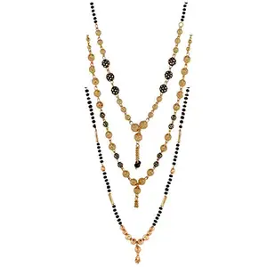 Brado Jewellery One Gram Pearl Gold Plated Mangalsutra Necklace Pendant Tanmaniya Nallapusalu Black Bead Chain for Women - Combo of 3