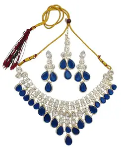 KUKRAIL FASHION, Stunning Multi-Shape Blue Color Glass Stone Necklace, a Perfect Blend of Elegance and Sparkle for Women And Girls who love Statement Fashion jewelry (Blue)