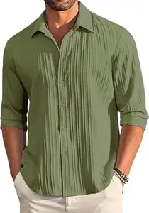 CB-COLEBROOK Men's Casual Button Down Shirts Long Sleeve Linen Shirt Fashion Textured Beach Summer Shirts| Men Stylish Shirt | Men Fancy (Available in Plus Size)