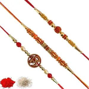 Rakhiya.com Designer Rakhi set of three, Multicolour rakhi, combo of three (set of 3), With Roli Chawal Packet 0118