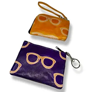 Leather Small Size Coin Purse or Coin Pouch, a Type of Mini Wallet Leather Bag for Women with Hand Painted Design 2 pcs Different Shapes Bag Combo Set (Colour 4)