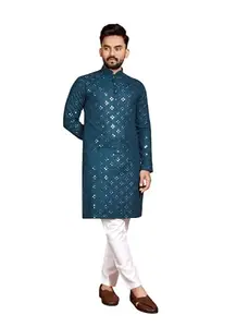MBBN Saree KHAJANA Men's Work Kurta Blue S
