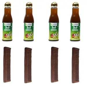 G Krishna Naturals Combo Pack of Hair Brushes Wooden Neem Comb & 3 in1 Hair Oil for Women & Men (Pack of 4 Each)(GKNPC4-09)