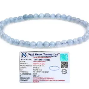 Gemaltic Healing Crystals Gemstone Round Beads Stretch Bracelet 7" Unisex (4MM, Aquamarine)
