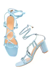 TRYME Style Fancy Strappy Heels for Women Chunky Heel Sandals with Lace Up Casual Block Heel