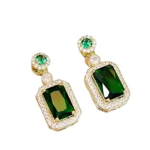 Brijsun Innovations Korean Style Green Stone Drop Earrings for Women | Luxury Imitation Jewelry with Gold Finish | Gift for Mother’s Day, Raksha Bandhan, Valentine’s Day, Birthdays & Special Occasions