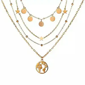 GOHO Gold-Toned Layered Necklace with Star and Globe Charms