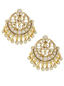 Yinara 22K Gold-Plated Kundan Stone Studded & Pearl Beaded Moon Chandbalis