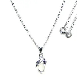 Nature's Crest Moonstone White Sterling Silver Designer Leaf Pendant Natural Stone Energized & Charged for Reiki Pooja & Crystal Healing (With Original Silver Chain 18")