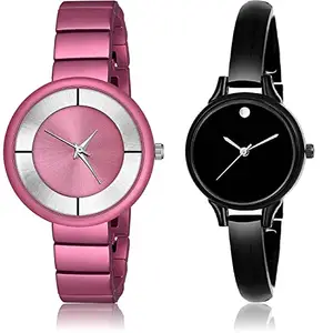 NIKOLA 3D Design Analog Pink and Black Color Dial Women Watch - G634-G463 (Pack of 2)
