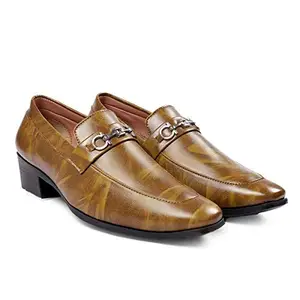GLOBAL RICH Height Increasing Dress Shoe Slip-on Formal Faux Leather Slip on Fashionable Shoes (tan, Numeric_8)