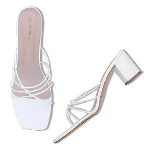 Shoeshion Women's, Cross Straps Block Heel Backless Sandals For Party & Occassions. (White, numeric_4)