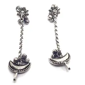 Dulcett India Earcuffs for Women and Girls | Silver Chand Phool Earcuffs Earrings For Women & Girls | Oxidised Silver Ghunghru Earrings With Earrcuffs For Women and Girls | Handmade Earcuffs Earrings