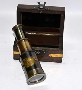 Time Antique Commando Nautical Victorian Marine Brass Telescope with Wood Box (15.5x3.5x3.5 cm)