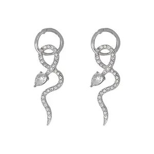 RUVEE Stainless Steel Snake Hoop Platinum Plated Earrings for Women & Girls