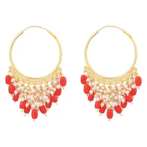 Amazon Brand - Anarva Fashion Jewelry Red Drop Tassel Multi Jhumka Jhumki Hoop Earrings for Women
