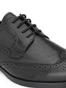 San Frissco Men's Formal Shoes Solid Lace Up Leather Oxfords Brogues Office Wear Footwear Soft Cushioned Footbed with TPR Sole Lightweight, Flexible and Stylish for Wedding and Parties - 8 (Black)