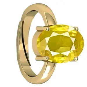 DAURAYA GEMS Certified Unheated 16.25 Ratti 15.75 Carat A+ Quality Natural Yellow Sapphire Pukhraj Gemstone Gold Finger Ring For Women's and Men's (R0111)