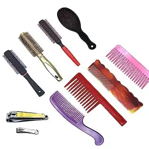Chillatai Combo Multi colour Multipurpose 4 Model Hair Brush Sets, 1 Small Size, 1 Medium Size Nail Cutter for and 4 Model Hair Comb Sets For Men and Woman Pack of 10 Products