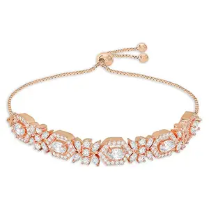 ACCESSHER Rose Gold Plated American Diamonds Studded Handcrafted Cord Bracelet For Women