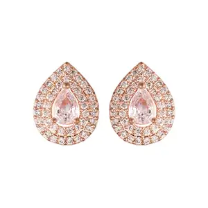 Ratnavali Jewels Glittering Cubic Zirconia Studded Rose Gold Plated Bold Stunning Pear Studs Earrings For Women/Girls RV5081RG