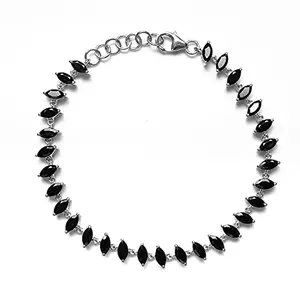 Hiflyer Jewels Natural Black Spinel Bracelet Jewelry Gift For Her 925 Solid Sterling Silver Jewellery