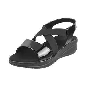 Walkway Women Black Patent Material Wedge Heel Sandal UK/3 EU/36 (33-209)