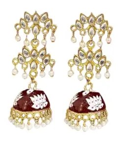 Beautiful Ethnic Earrings For Girls & Women (6Stone Meena-Maroon)