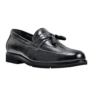 Egle Handmade Genuine Leather Tasseled Black Light Weight, Comfortable Slip-On Semi-Brogues for Men