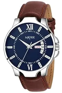 Matrix Antique Day & Date Leather Strap Analog Silicone Watch For Men & Boys - Black
