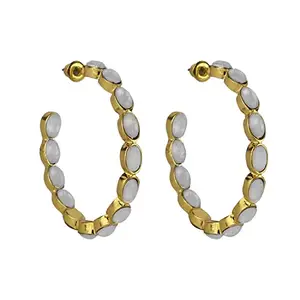 Lilly & Sparkle Gold Toned Stone Embellished Hoop Earrings