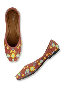 DESI COLOUR Flat Footwear/Mojari/Punjabi Jutti/Bellies for Women - Maroon Floral