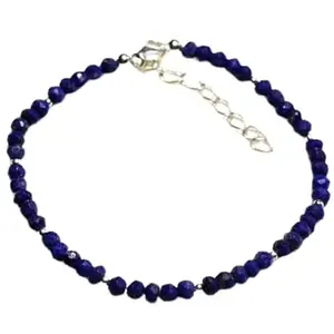 LKBEADS Silver Plated Bracelet with Blue Faceted Lapis Lazuli Beads – Rondelle 3mm – 7 inch Adjustable – For Men & Women|LK_STACK_04256