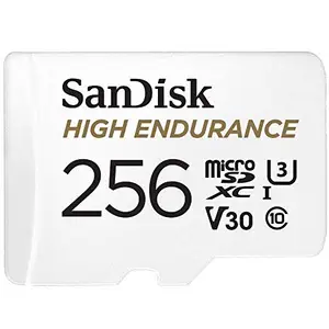 SanDisk 256GB High Endurance Video microSDXC Card with Adapter for Dash Cam and Home Monitoring Surveillance Systems - C10, U3, V30, 4K UHD, Micro SD Card - SDSQQNR-256G-GN6IA price in India.