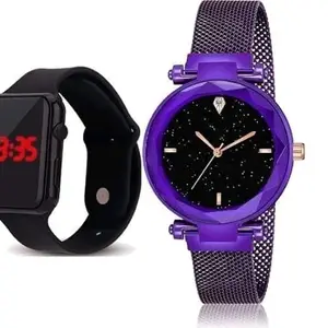 LAKSH Stainless Steel Strap Analogue Watch and Rubber Strap Digital Watch for Girls(SR-694) AT-694