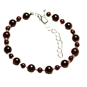 LKBEADS Silver Plated Bracelet with Red Smooth Garnet Beads – Round 3-6mm – 7 inch Adjustable – For Men & Women|LK_STACK_03269