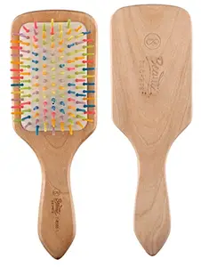 Beauté Secrets Wooden Paddle Hair Brush - Bamboo Hair Brush with Plastic Rainbow Tips, Large, Natural, Eco-Friendly - Comb for Women, Hair Brush for Men - Ideal for Thick, Curly, Wavy, Long Hair - Reduce Loss, Frizz-Free Hair